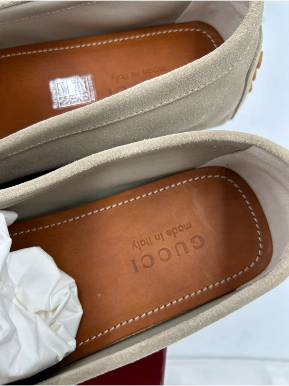 Men's Gucci, GG embossed suede driver loafers size 11 fits 12 US made in Italy - Picture 5 of 8